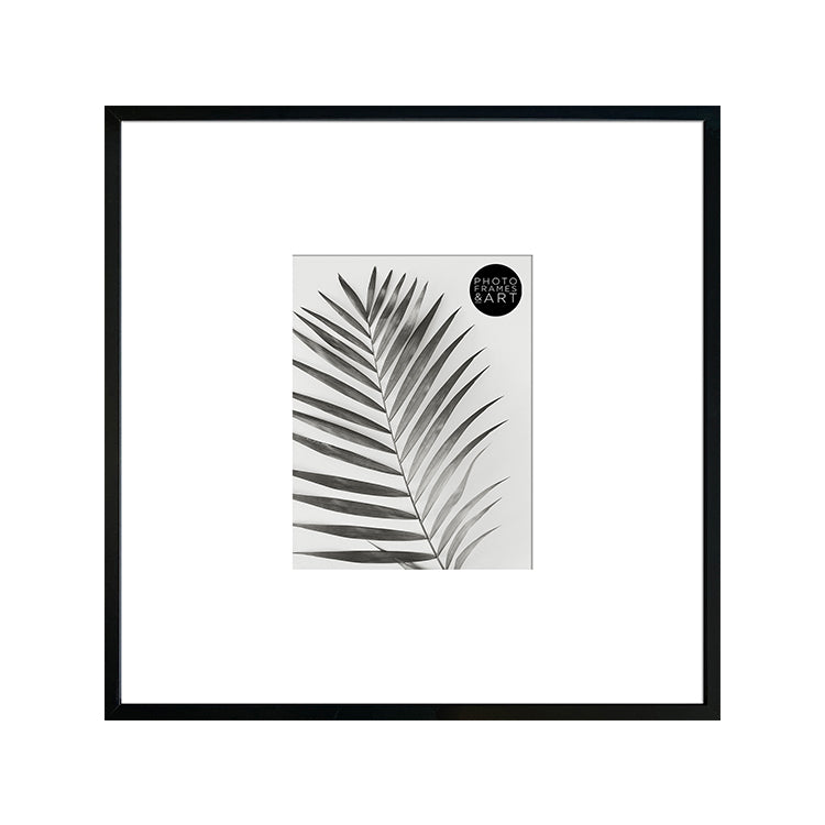 Oversized Mount Wooden 18x18 Black Frame for 10x8 with a Photo of a Plant and PF&A Logo