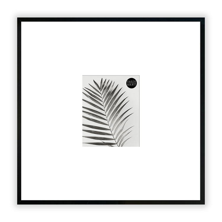 Oversized Mount Wooden 20x20 Black Frame for 8x6 with a Photo of a Plant and PF&A Logo