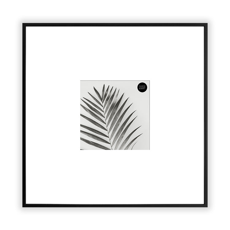 Oversized Mount Wooden 24x24 Black Frame for 10x10 with a photo of a plant and PF&A logo