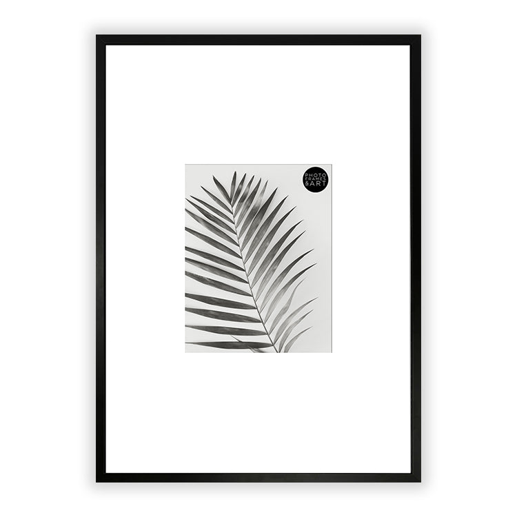 Oversized Mount Wooden A2 Black Frame for A4 with a photo of a plant and PF&A Logo