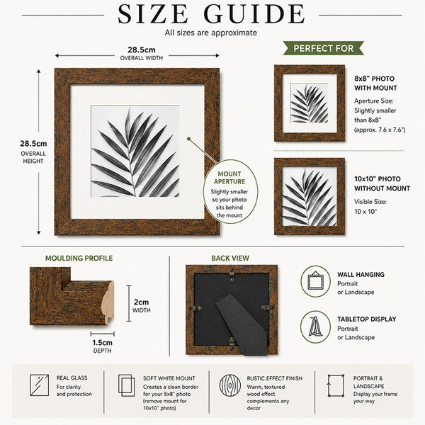 10x10" for 8x8" Windsor Photo Frame | Rustic