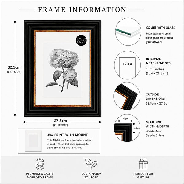 10x8" Shabby Chic Photo Frame With Soft White Mount | Vintage Black