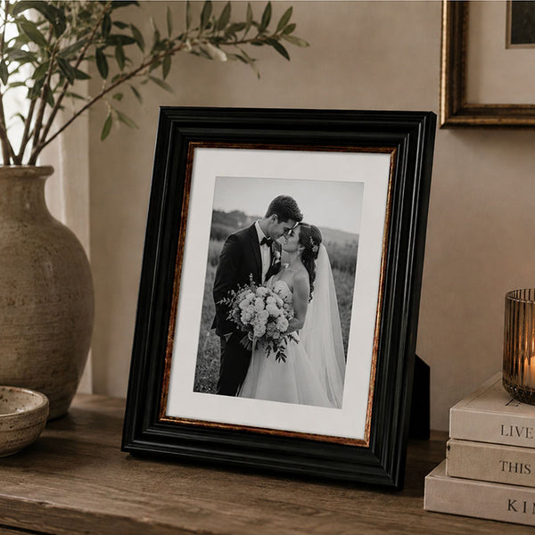 10x8" Shabby Chic Photo Frame With Soft White Mount | Vintage Black