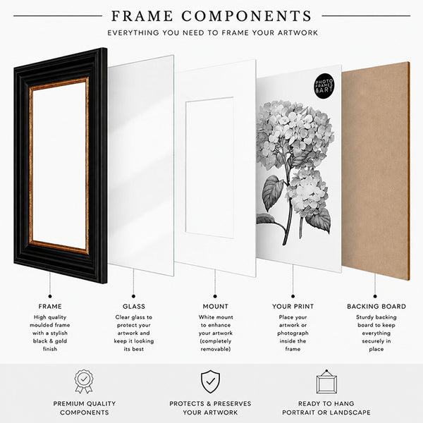 10x8" Shabby Chic Photo Frame With Soft White Mount | Vintage Black