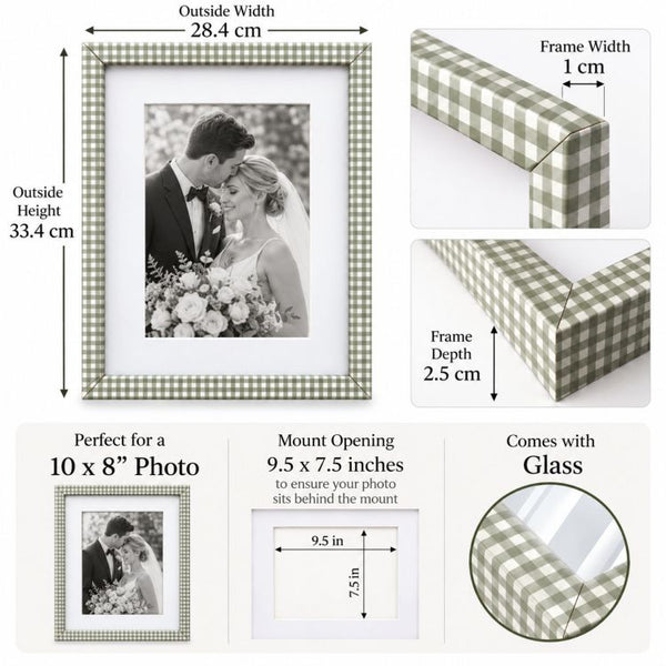 10x8" Photo Frame | Green Gingham