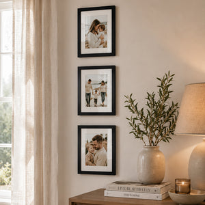 10x8" Oxford Black Photo Frame With Mount | Set of 3