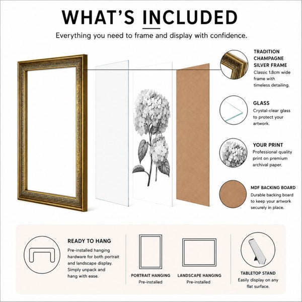 10x8" Traditional Antique Style Picture Frame | Gold