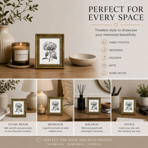10x8" Traditional Antique Style Picture Frame | Gold