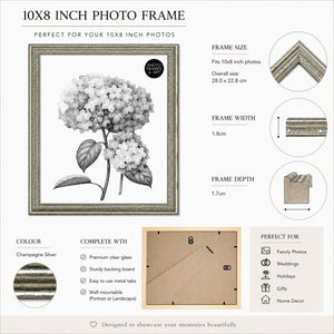 10x8" Traditional Antique Style Picture Frame | Champagne Silver