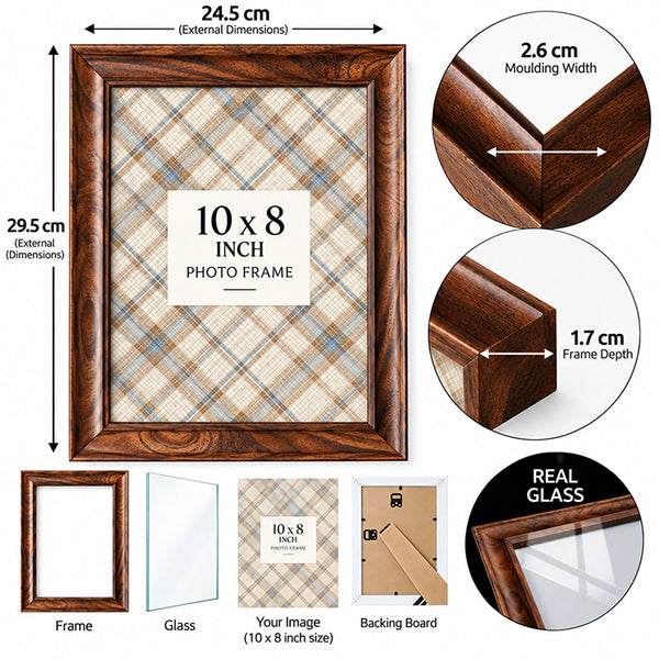 10x8 Walnut Effect Photo Frame With Glass | Weymouth