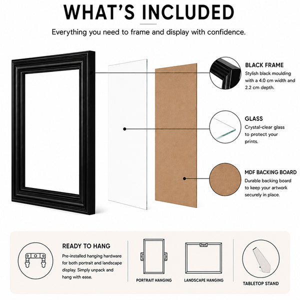 12x10 Photo Frame with Glass | Surrey Black