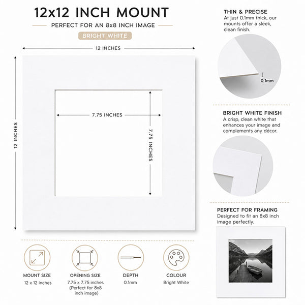 12x12" for 8x8" Image Mount | Bright White