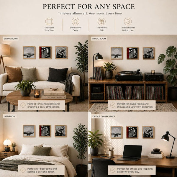 Set of 3 12" Vinyl Album Cover Frames | Oxford Oak Effect