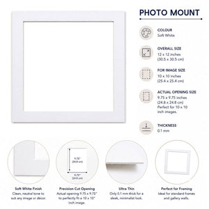 12x12" for 10X10" Image Mount | Bright White