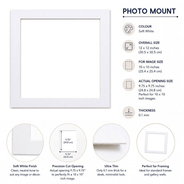 12x12" for 10X10" Image Mount | Bright White