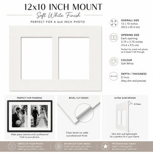 12x10" for 2 6x4" Images Mount | Soft White