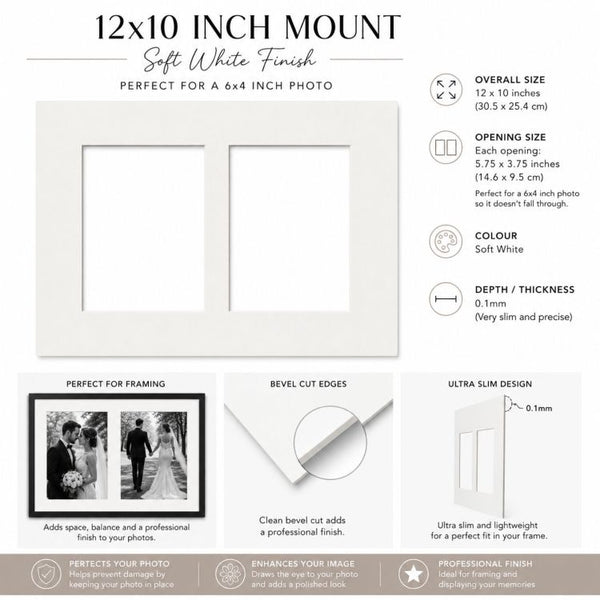 12x10" for 2 6x4" Images Mount | Soft White