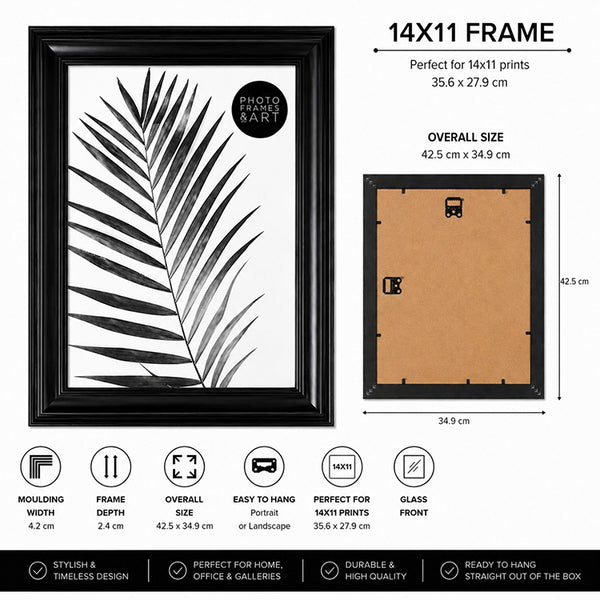 14x11 Photo Frame with Glass | Surrey  Black