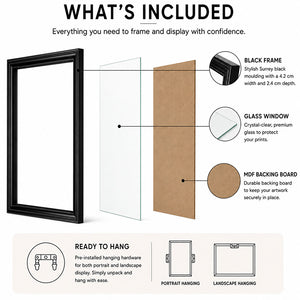 14x11 Photo Frame with Glass | Surrey  Black