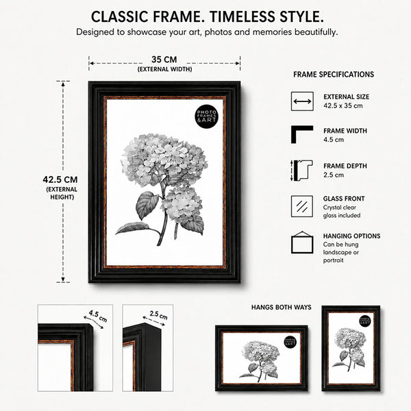 14x11" Shabby Chic Photo Frame | Vintage Black