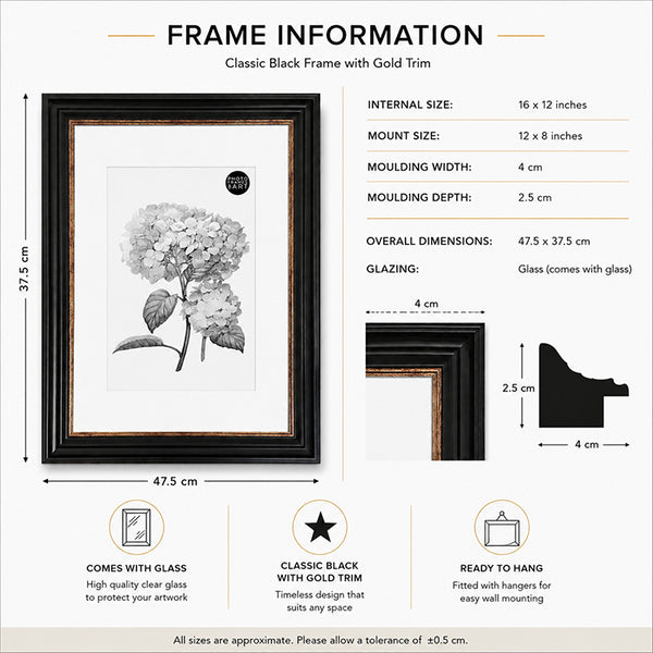 16x12" Shabby Chic Photo Frame With Soft White Mount | Vintage Black