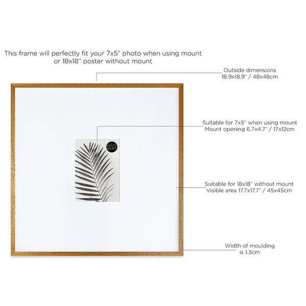 Oversized Mount Wooden 18x18" Oak Effect Frame For 7x5" | Signature Collection