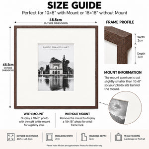 18x18" for 10x8" Wooden Walnut Effect Photo Frame | Hartland Collection