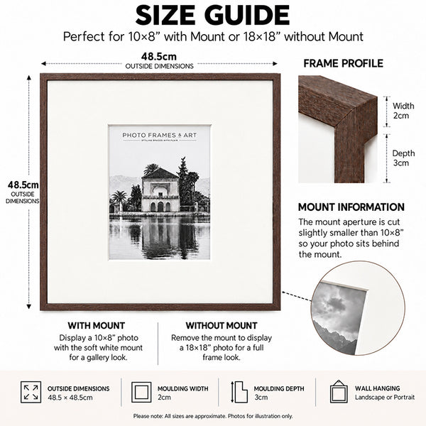 18x18" for 10x8" Wooden Walnut Effect Photo Frame | Hartland Collection
