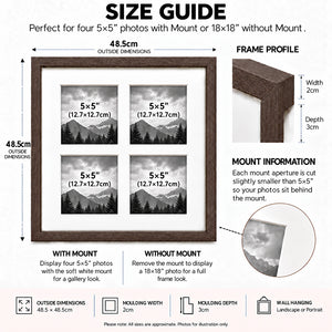 18x18" for Multi 5x5" Wooden Walnut Effect Photo Frame | Hartland Collection