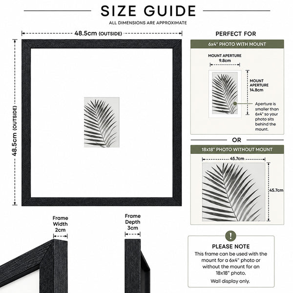 18x18" for 6x4" Wooden Black Photo Frame | Hartland Collection