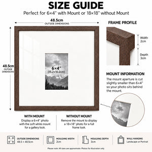 18x18" for 6x4" Wooden Walnut Effect Photo Frame | Hartland Collection