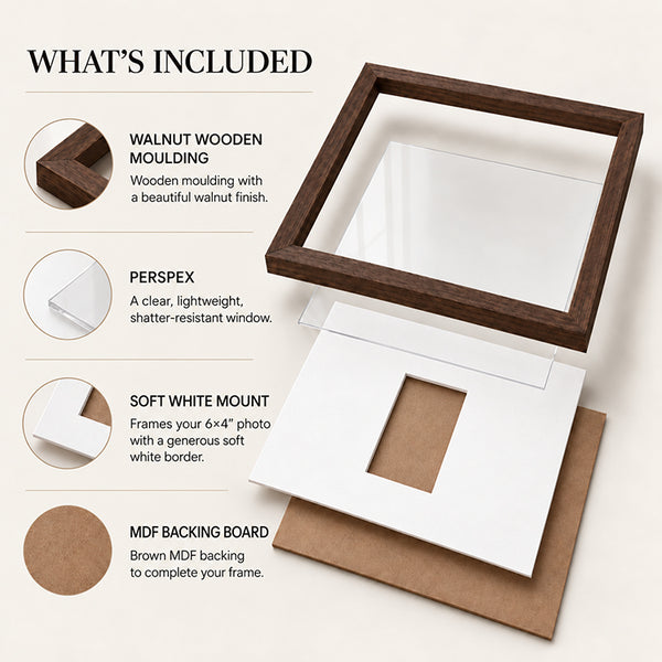 18x18" for 6x4" Wooden Walnut Effect Photo Frame | Hartland Collection