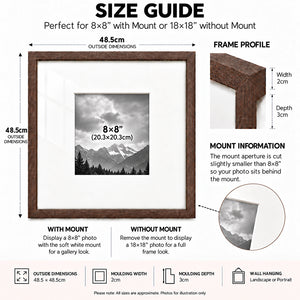 18x18" for 8X8" Wooden Walnut Effect Photo Frame | Hartland Collection