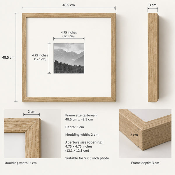 18x18" for 5x5" Wooden Oak Effect Photo Frame | Hartland Collection