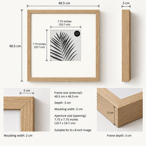 18x18" for 8x8" Wooden Oak Effect Photo Frame | Hartland Collection