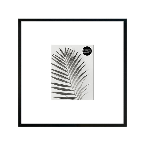 Oversized Mount Wooden 18x18 Black Frame for 10x8 with a Photo of a Plant and PF&A Logo 
