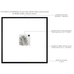 Oversized Mount Wooden 18x18" Black Frame For 5x5" | Signature Collection