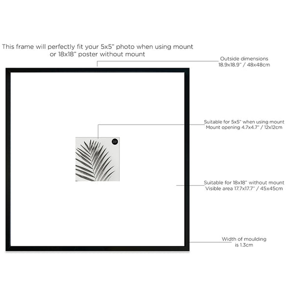 Oversized Mount Wooden 18x18" Black Frame For 5x5" | Signature Collection