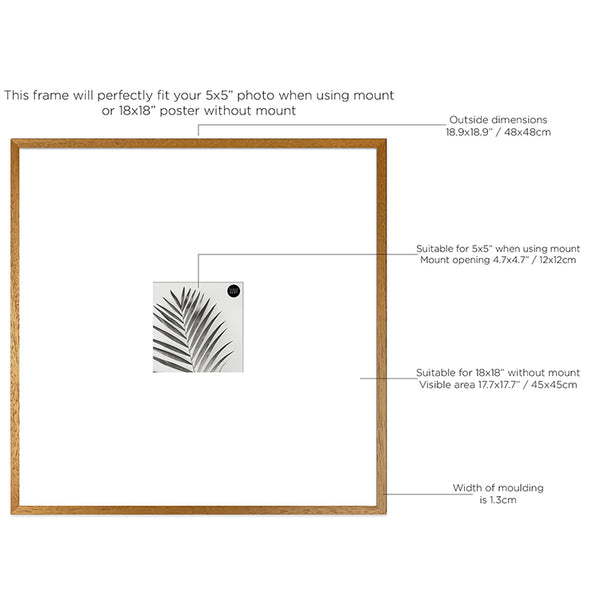 Oversized Mount Wooden 18x18" Oak Effect Frame For 5x5" | Signature Collection