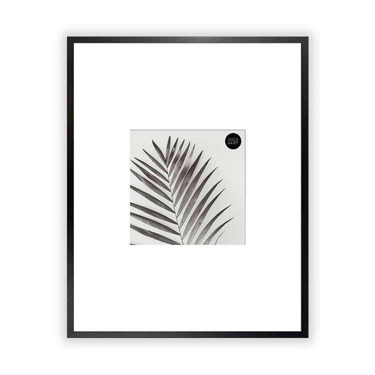 Oversized Mount Wooden 20x16 Black Frame for 8x8 with a Photo of a Plant and PF&A Logo 
