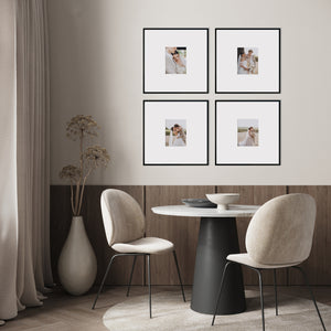 Mood Shot of Oversized Mount Wooden 20x20 Black Frame for 8x6 with photos of a couple on their wedding day 