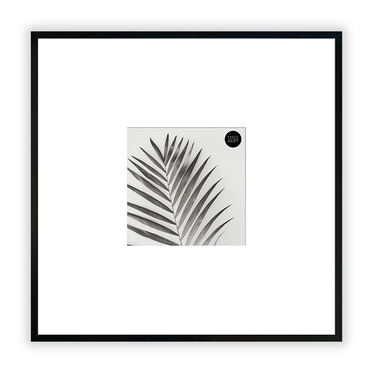 Oversized Mount Wooden 20x20 Black Frame for 8x8 With a Photo of a Plant and PF&A Logo
