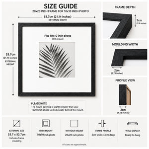 20x20" for 10x10" Wooden Black Photo Frame | Hartland Collection
