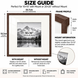 20x20" for 10x10" Wooden Walnut Effect Photo Frame | Hartland Collection
