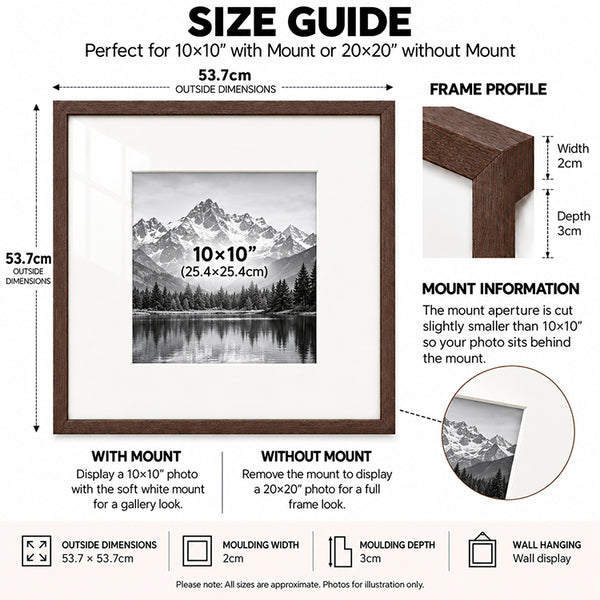 20x20" for 10x10" Wooden Walnut Effect Photo Frame | Hartland Collection