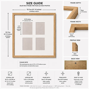 20x20" for 6x4" Multi Wooden Oak Effect Photo Frame | Hartland Collection