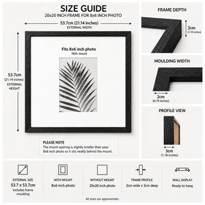 20x20" for 8X6" Wooden Black Photo Frame | Hartland Collection