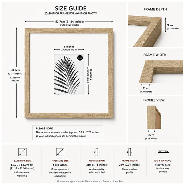 20x20" for 8x6" Wooden Oak Effect Photo Frame | Hartland Collection