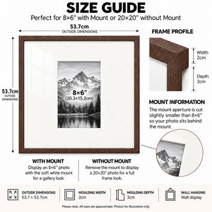 20x20" for 8X6" Wooden Walnut Effect Photo Frame | Hartland Collection