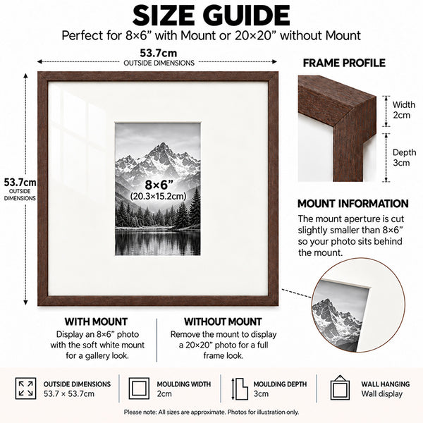 20x20" for 8X6" Wooden Walnut Effect Photo Frame | Hartland Collection